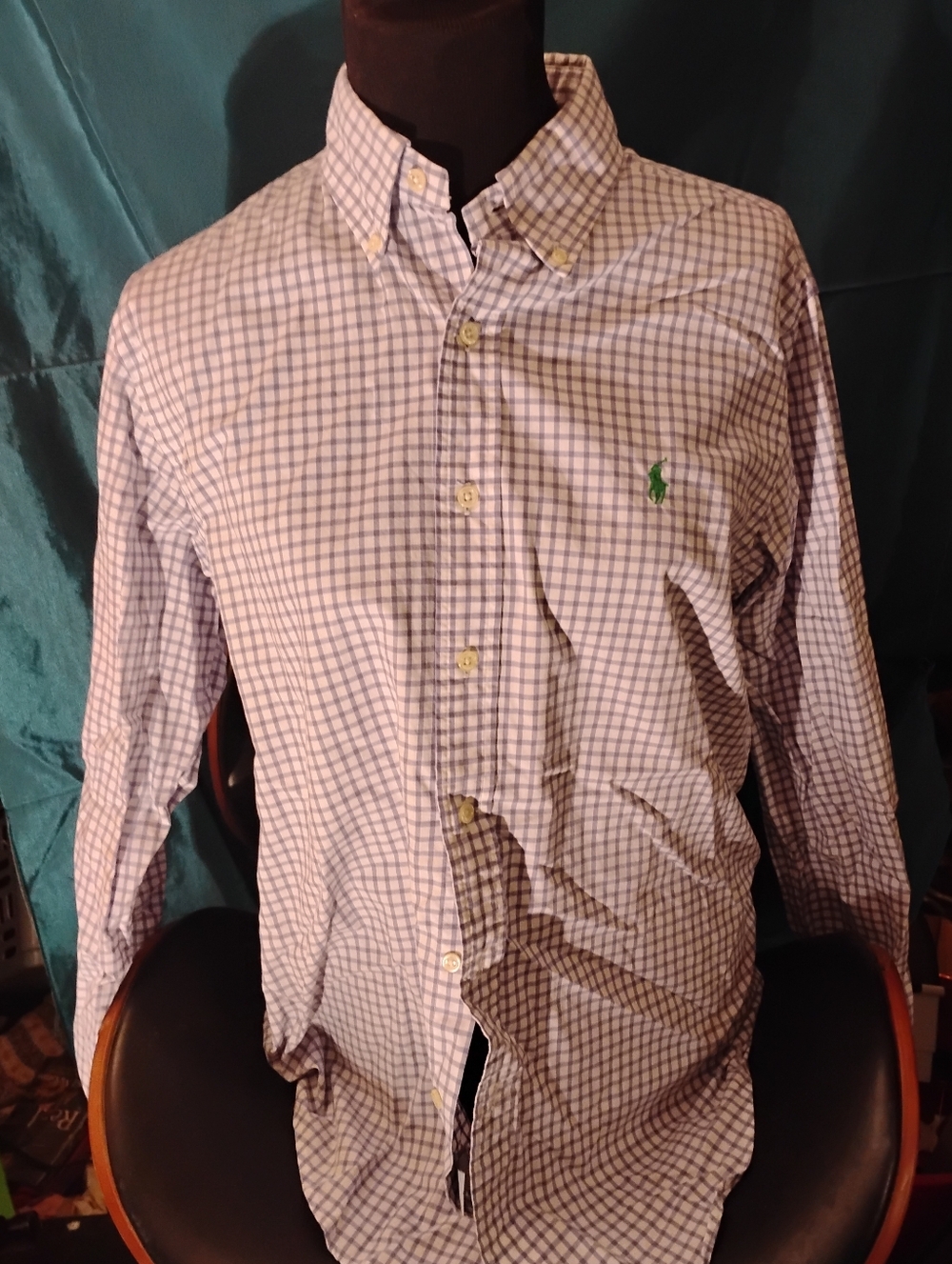 Ralph Lauren White & Blue Checked Button-Down Shirt with Green Pony